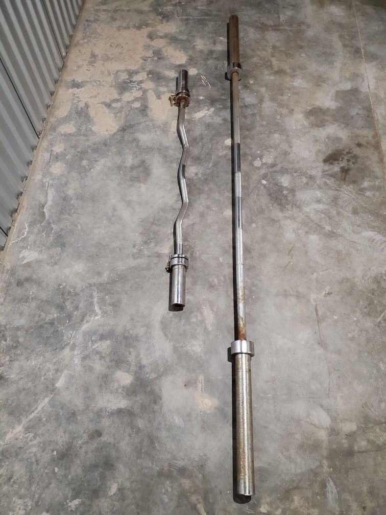 Barbell and Curl Bar With Weights