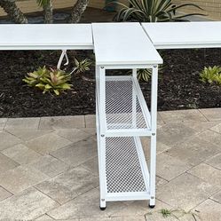 White Metal Two-Person Desk With Shelves