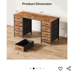 Huuger 47 Inch Computer Desk with 8 Fabric Drawers, Office Desk Work Desk for Home Office, Study, Gaming Desk with Drawers, Large Storage, Rustic Brow