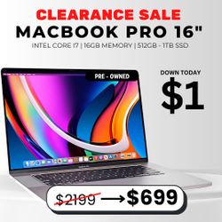 💻 MacBook Pro 16" (2019, Pre-Owned) – Now from $699! Save $1,500 + $1 Down + Up to 6 Months Warranty 🔥