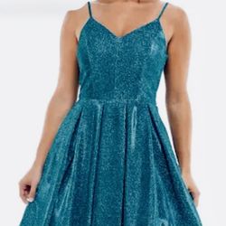 Blue Sequence Party Dress With Pockets 