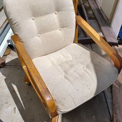 Four Oak/fabric Cushioned Swivel Chairs