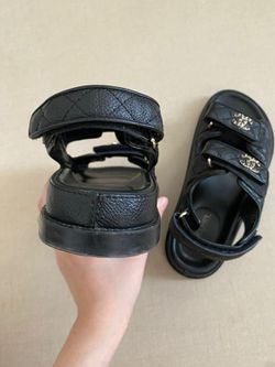 Chanel Black Leather Quilted Rope CC Flat Sandals Size 38 Chanel