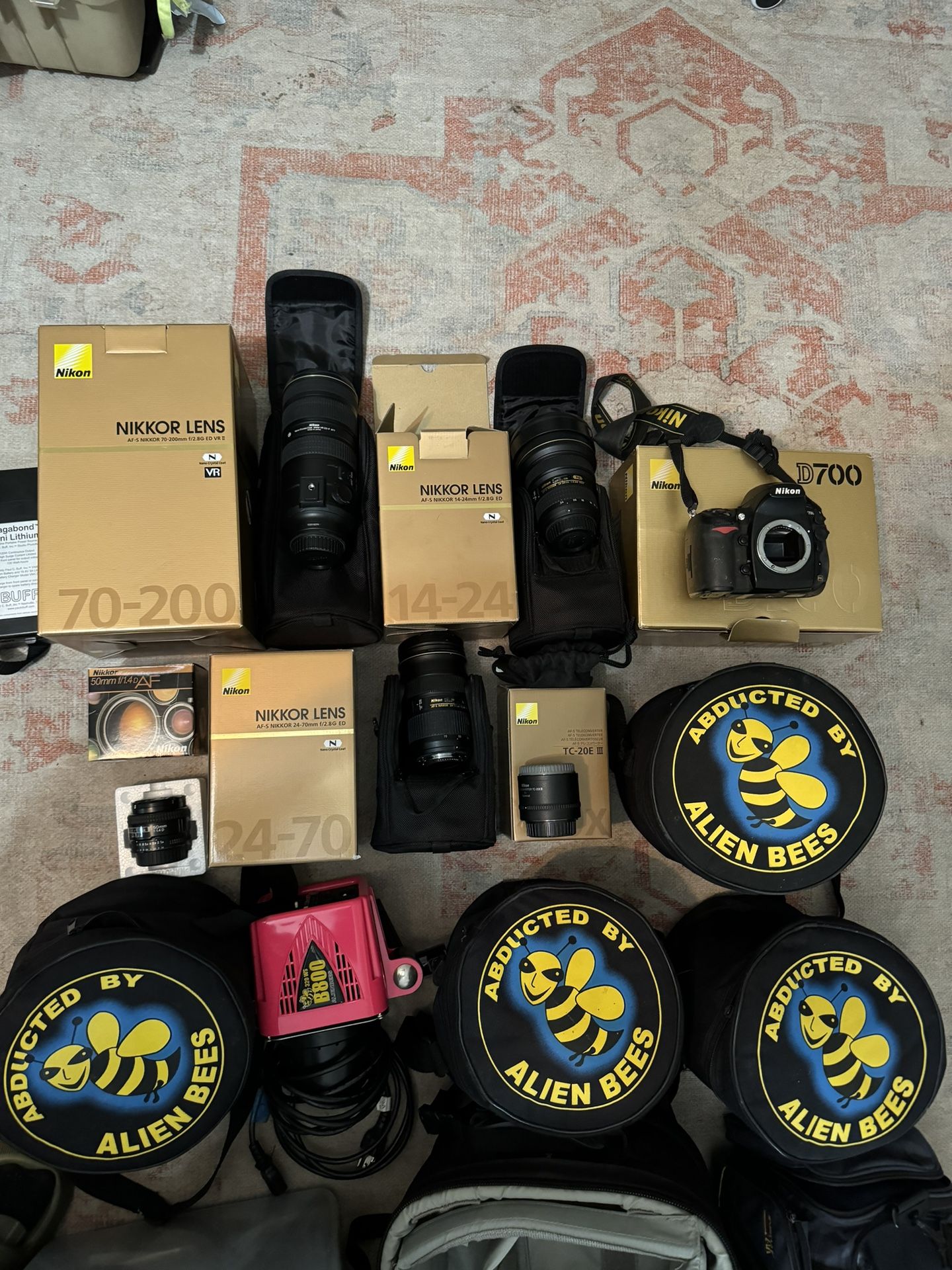 Nikon D700 Camera, Professional Lenses, Lighting Gear, Camcorder, Microphone Equipment, Backdrops, Etc