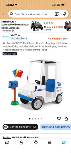 Kid Trax 6V USPS Mail Truck Ride-On Toy