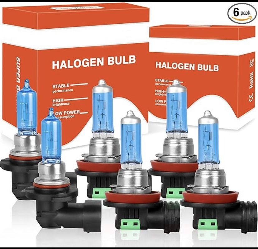 Value Pack, 6pcs, 9005+ H11+H11 High Performance Halogen Headlight Bulbs: High & Low Beams