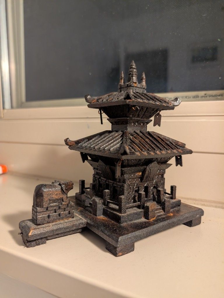 7-Inch Nepali Handmade Replica Of Pashupatinath Temple, Natural Wood