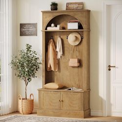 Tribesigns Hall Tree with Bench and Shoe Storage, 4-in-1 Design Entryway Bench with Coat Rack, 70.86" Tall Mudroom Rack with 5 Double Hooks and Adjust