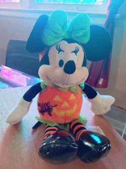 Disney Store Halloween Minnie Mouse Pumpkin Costume 15" Plush Stuffed Toy Autographed By Kimberly J. Brown