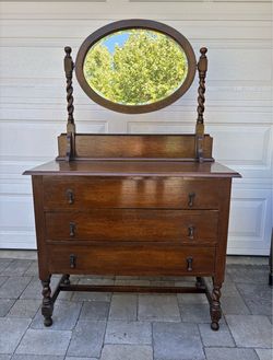 Antique English Oak Barley Twist Vanity / Commode / Chest / Dry Sink