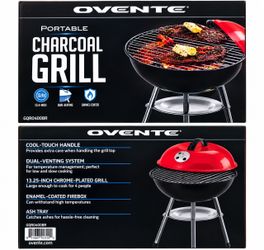 Ovente Portable Charcoal Grill 13.4" - New in Box (Model GQR0400BR)
