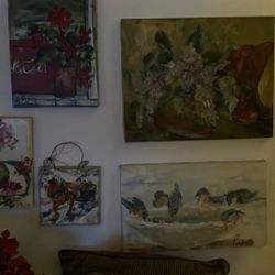 Artist Signed Oil On canvas Pictures Group Of 5