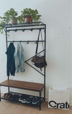 Industrial Hall Tree with Bench and Shoe Storage