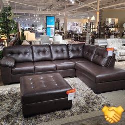 Ashley Donlen Chocolate Sectional Sofa Couch With OTTOMAN Finance and Delivery Available 