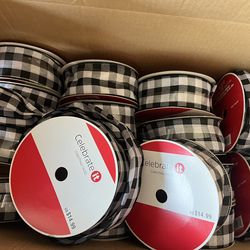 12 Ribbon Bundle Lot - black and white plaid