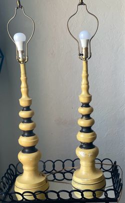 Pair of Vintage Mid-Century Modern Stacked Wood Table Lamps – Working