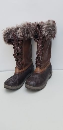 London Fog Melton size 2 brown Water Resistant Winter Snow Boots With Fur Trim