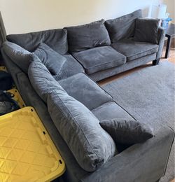 Large Blue U-Shaped Sectional Sofa – 6-Seat + Pillows