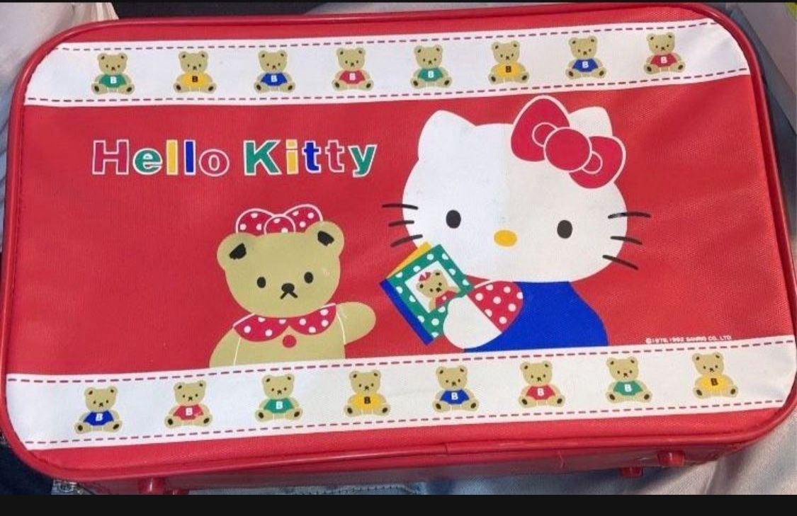 Vintage Hello Kitty Suitcase Luggage Travel Case RARE Teddy Bear 17x10” 1992. $20