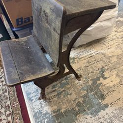 Vintage Antique School Desk Cast Iron Base Wood  