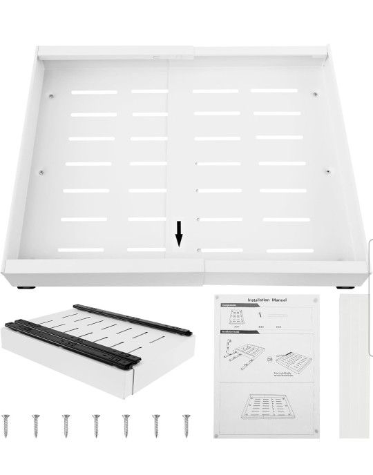 2 Pack - Pull Out Cabinet Organizer Adhesive, Expandable Cabinet Pull Out Shelves No Drilling Slide Out Cabinet Drawer Quiet Sliding Adjustable Width