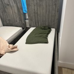 Twin Size Tall Headboard Velvet Gray Bed Frame 