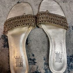 Pelle Moda Gold Sandals With Swarovski Crystal 