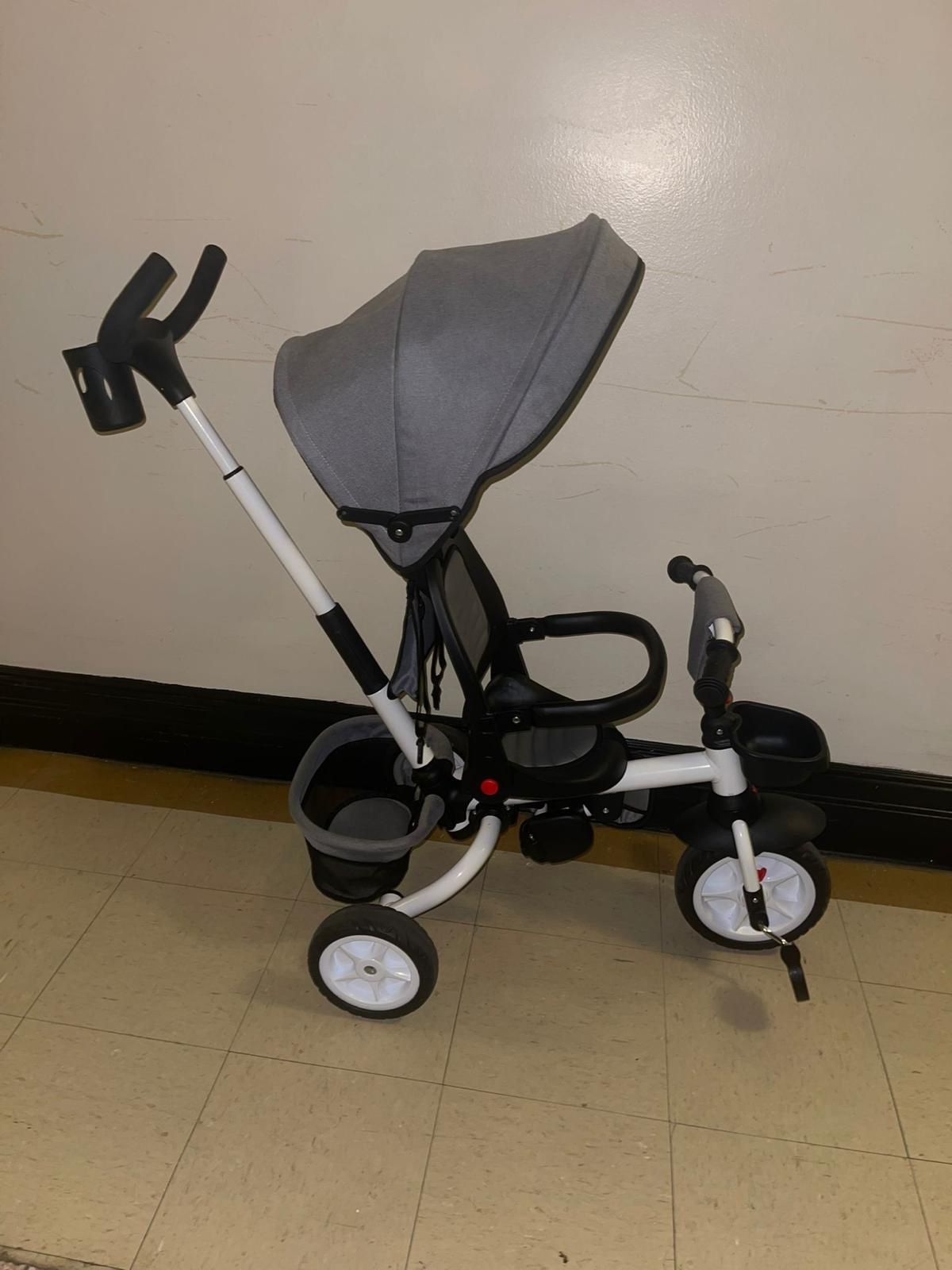 no no discount Baby Trike, 7-in-1 Folding Toddler Bike Kids Stroller Tricycle with Adjustable Push Handle, Removable Canopy, Safety Harness, Push Bike