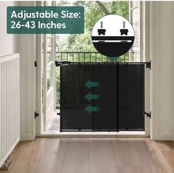 Baby Gate 26-43" No Bottom Bar for Babies, Elders and Pets, Mesh Gate with Large Walk Thru Door, One-Handed Open, Auto-Closing, Hardware Mount