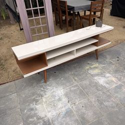 AllModern Arianna Mid-Century Modern TV Stand (78”) – Off White / Maple Cream