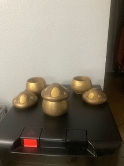 Set of 3 small cement gold mushrooms jars for $10