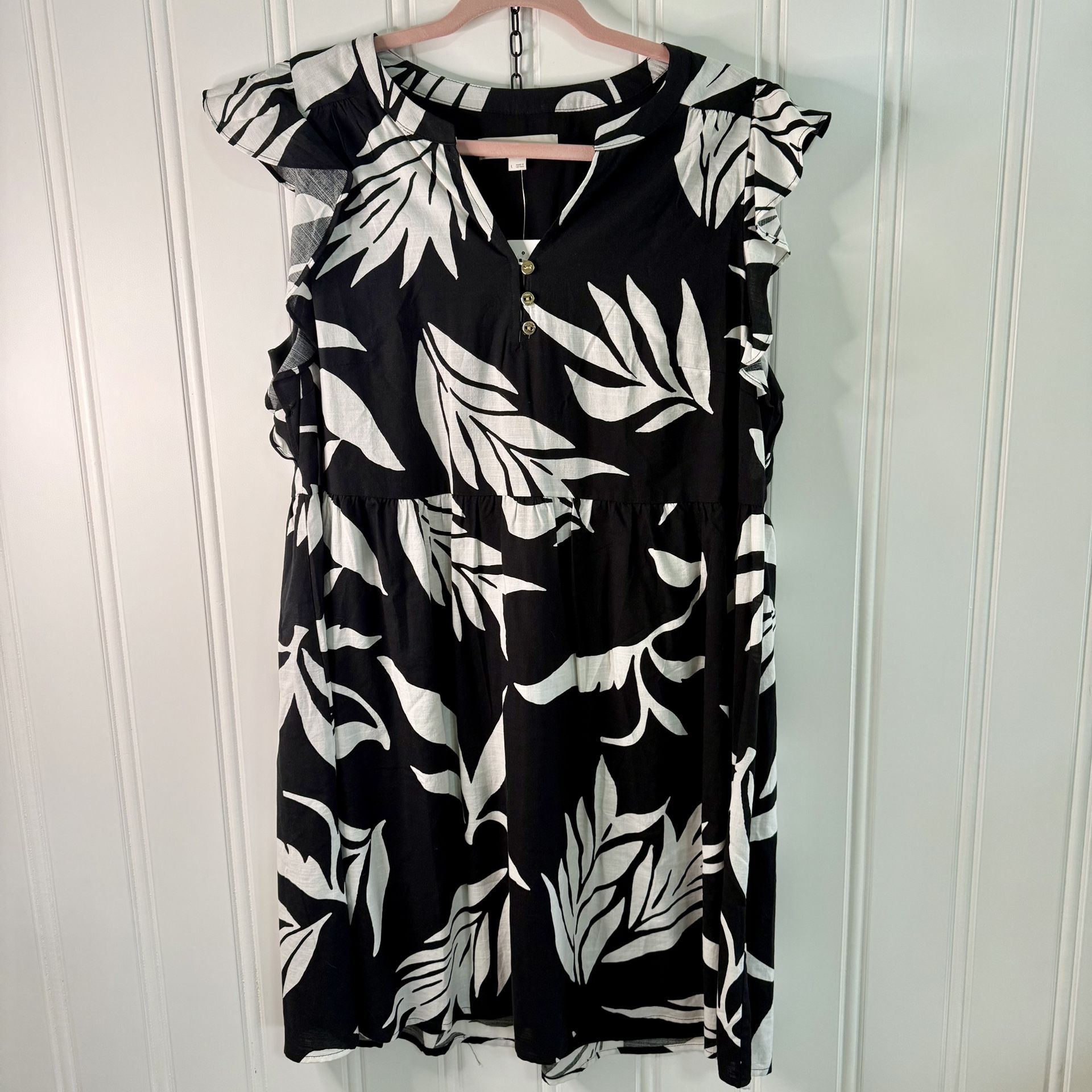 Loft Palm Ruffle Button Dress Size Large