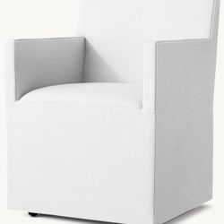RH 6X WHITE DINNING ARMCHAIR ON CASTERS PERENIALS PERFORMANCE TEXTURED LINEN WEAVE