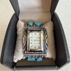 Navajo Made Turquoise And Silver Watch Cuff Made by B. Touchin Missing The Watch