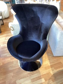 Chair: Black Plush "Wingback" Chair with Chrome Circular Base SKU VJ8FPL