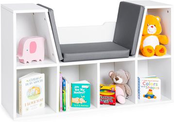 25"(H) 6-Cubby Kids Bedroom Storage Organizer, Multi-Purpose, with Cushioned Reading Nook, White