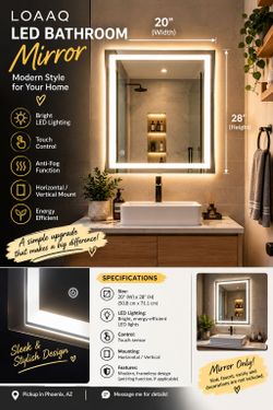 LOAAQ LED Bathroom Mirror 20x28 Inch