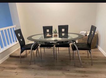 Modern Glass Dining Table + 4 Chairs