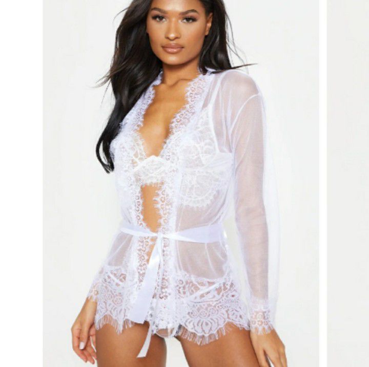 NEW Shein mesh lace sheer robe and thong Size XLarge