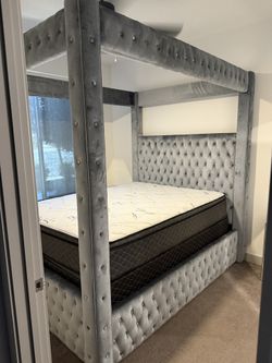 Tuft Suede Canopy Bed Frame Plug 🔥🎉