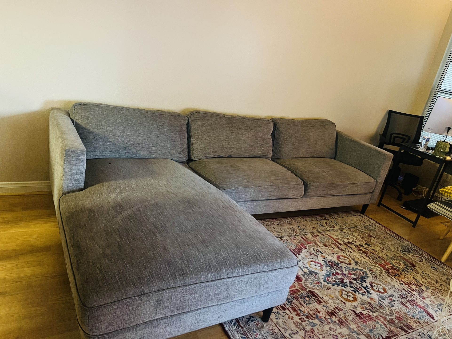 L-Shape Sectional Charcoal Grey Fabric Sofa