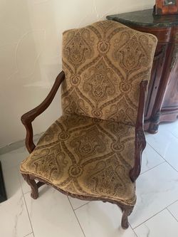 Traditional Upholstered Accent Chair with Carved Wood Frame