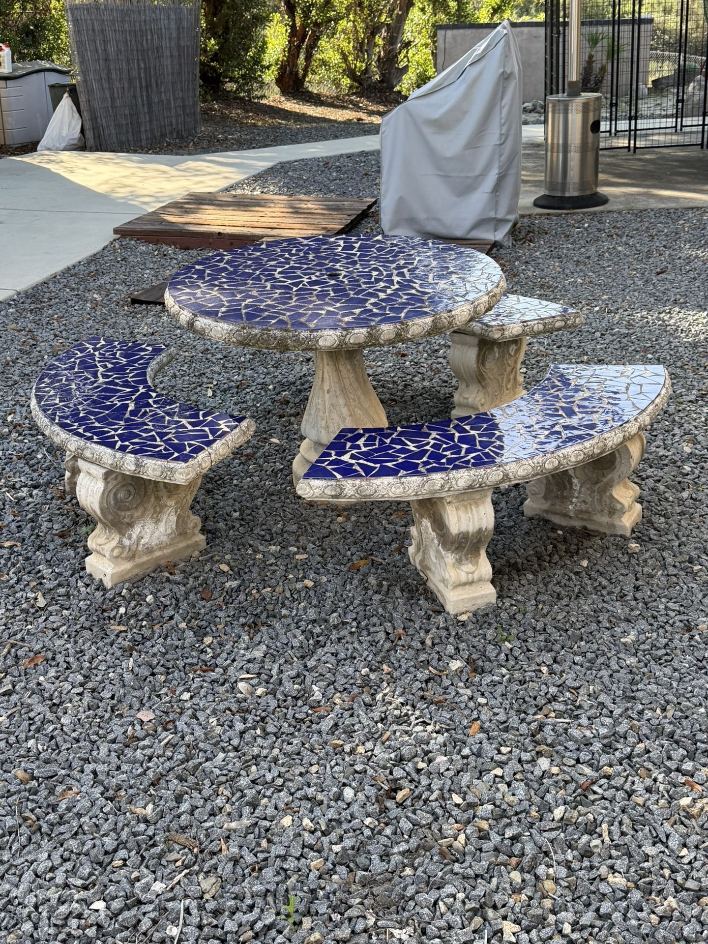 Concrete Table Blue Mosaic Tile