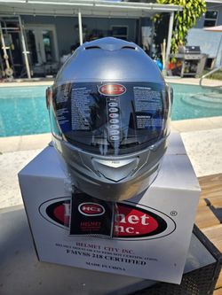 HCI Flip Up Face Silver Motorcycle Helmets