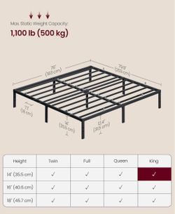 King Metal Bed Frame 14 Inches