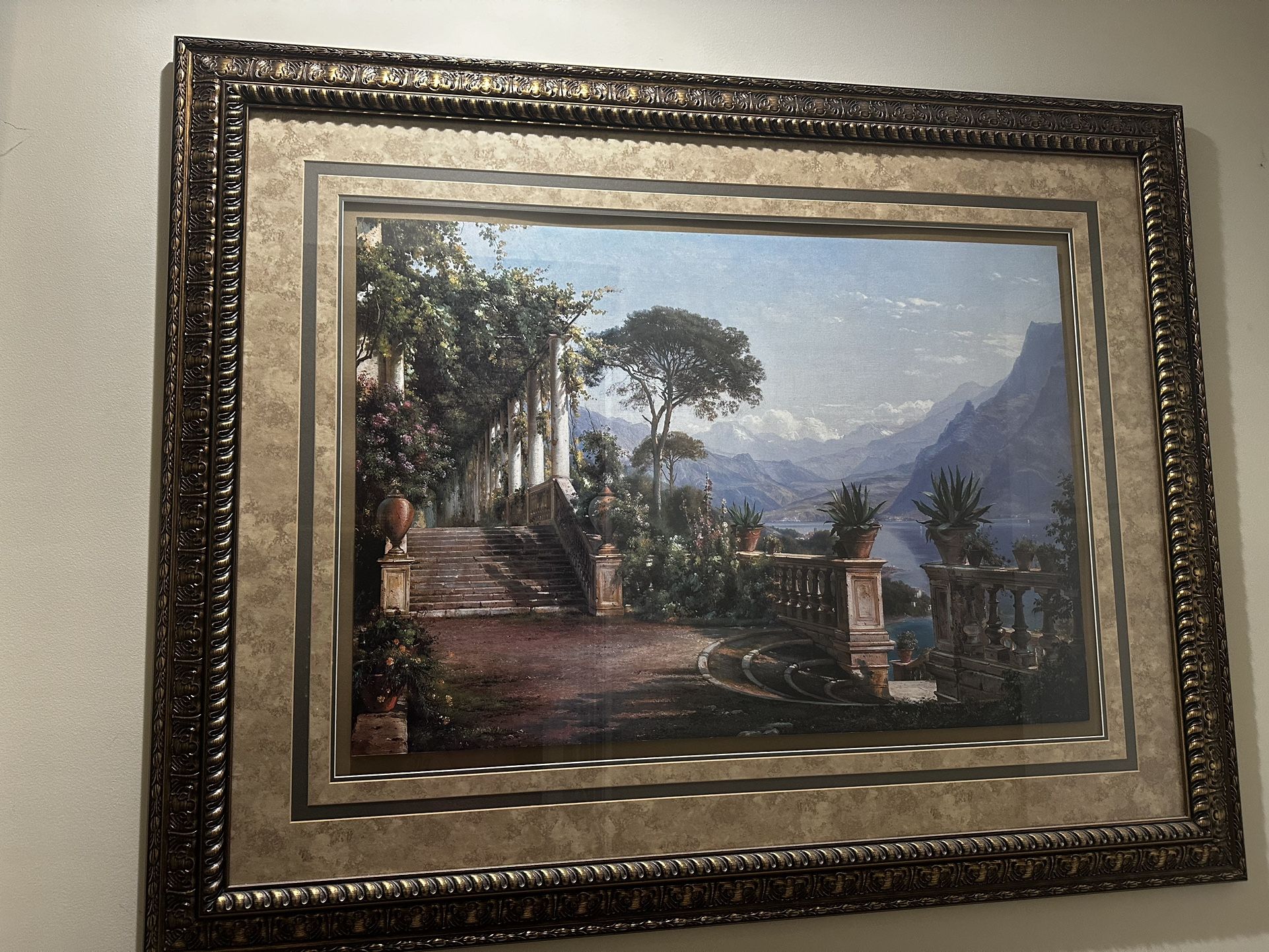 Lodge On Lake Como Painting Framed