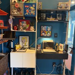 MODERN SHELVING Modular 24” Shelving Unit + 31” Desk Option Extension with Shelves