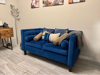 Blue velvet loveseat