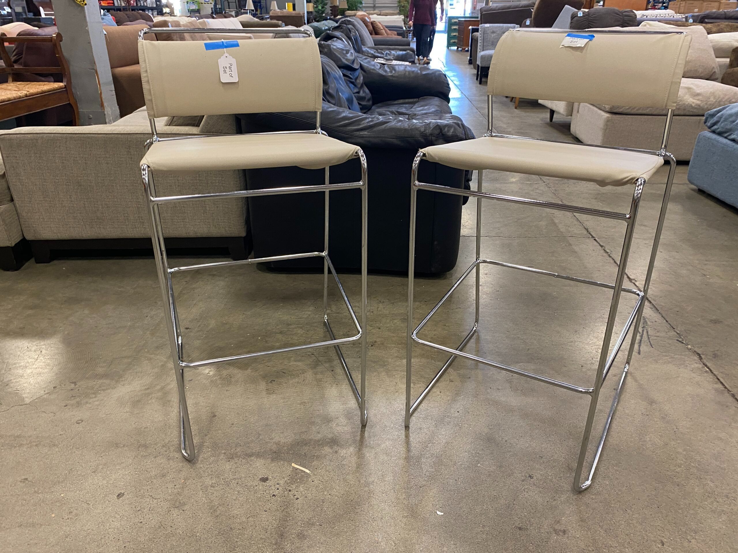 HARTER Sling Style Beige Bar Stools with Metal Base