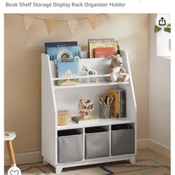Haotian KMB34-W, Children Kids Bookcase with 3 Storage Baskets, Book Shelf Storage Display Rack Organizer Holder